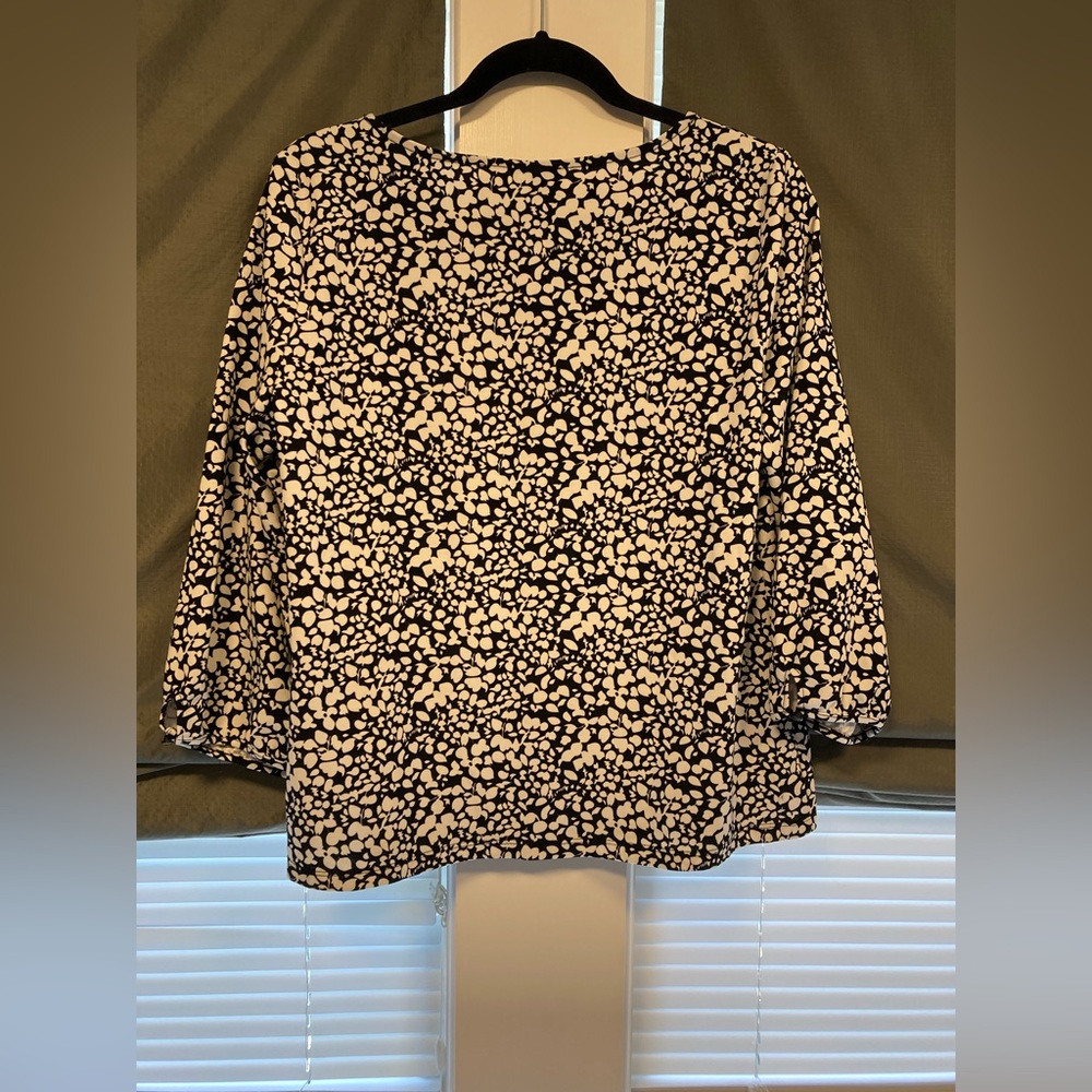 Talbots Black and White Patterned 3/4 Sleeve Women's Top, Size Large - Picture 11 of 11